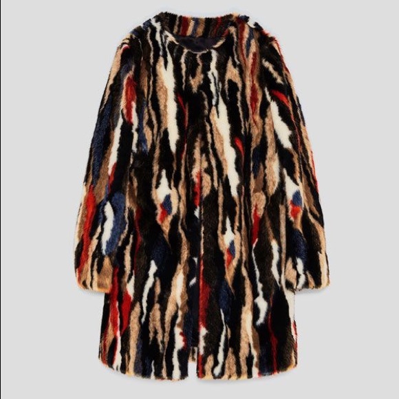 colored faux fur coat zara